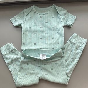 Carter's Mint Green Ribbed Short Sleeve Pajama Set with Tiny Crown Print